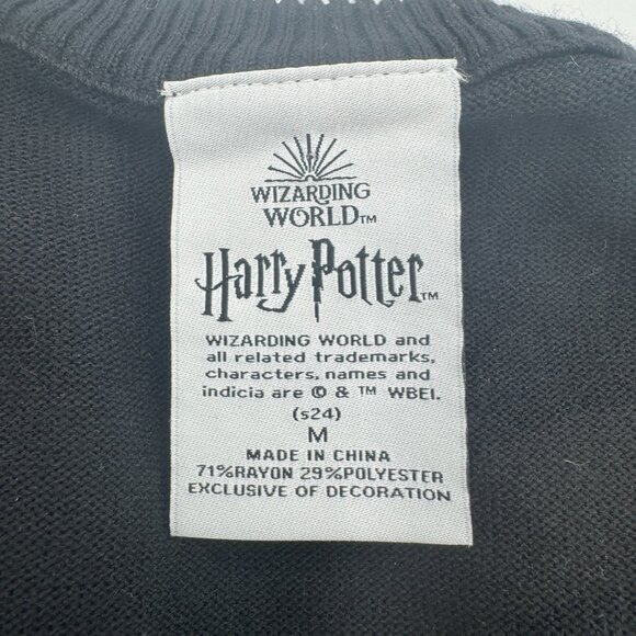 Harry Potter Slytherin V-Neck Long Sleeve Black Gray Knit Cardigan Sweater Med - Picture 6 of 7